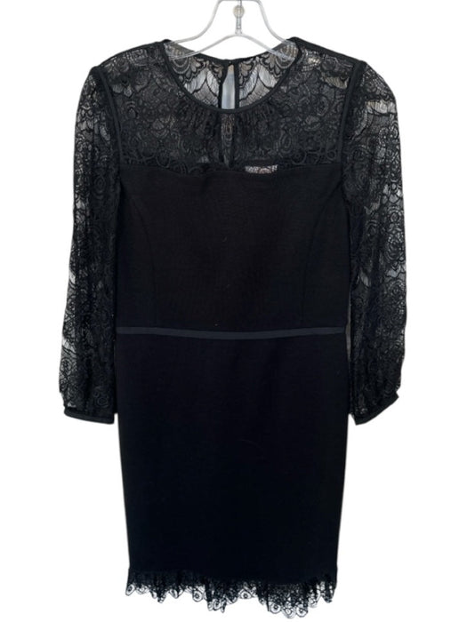 Tory Burch Size M Black Wool Blend Lace Long Sleeve Back Zip Dress Black / M