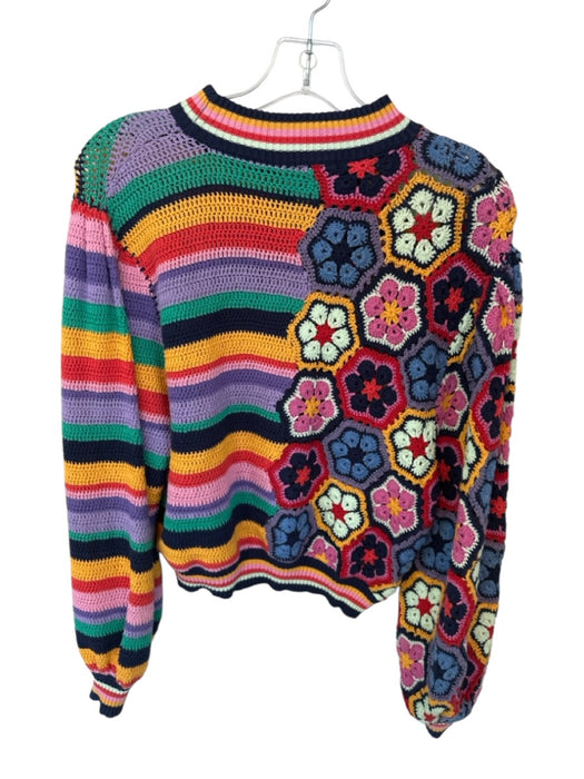 Farm Rio Size XS Multi Cotton Long Balloon Sleeve Macrame Knit Sweater Multi / XS