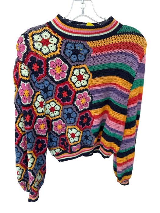 Farm Rio Size XS Multi Cotton Long Balloon Sleeve Macrame Knit Sweater Multi / XS