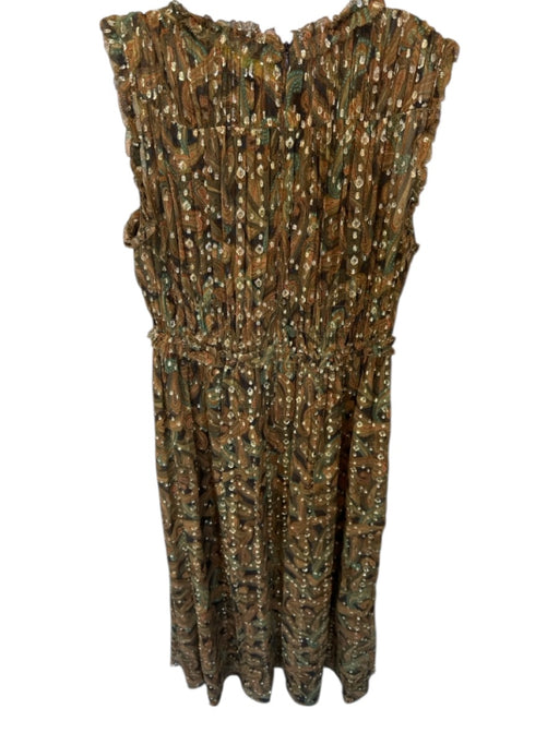 Ulla Johnson Size 8 Brown & Green Silk Sleeveless Swiss Dot Metallic Dress Brown & Green / 8