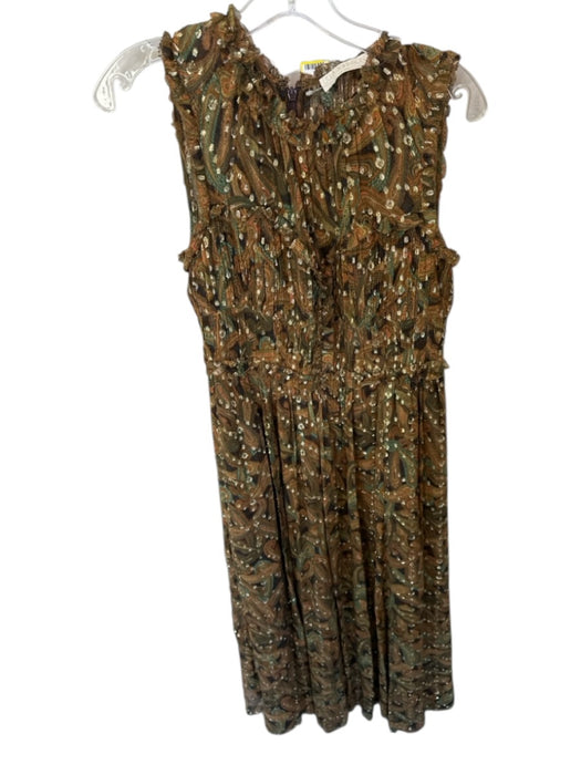 Ulla Johnson Size 8 Brown & Green Silk Sleeveless Swiss Dot Metallic Dress Brown & Green / 8
