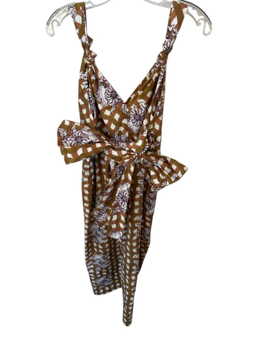 Rebecca Taylor Size 8 Brown & Purple Cotton Sleeveless Checkered Floral Dress Brown & Purple / 8