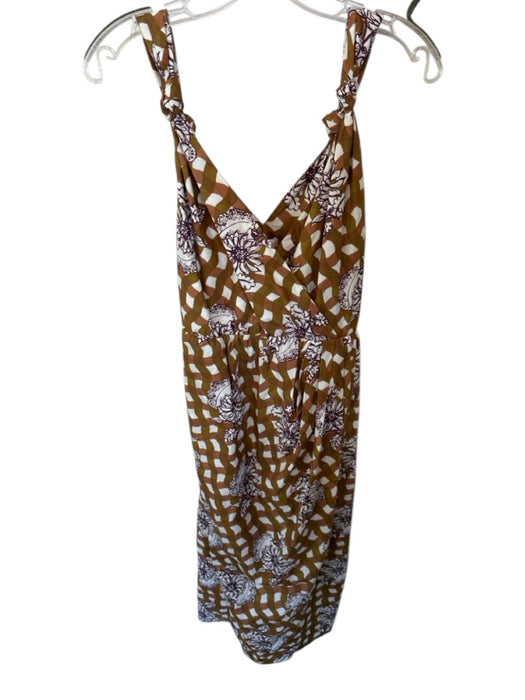 Rebecca Taylor Size 8 Brown & Purple Cotton Sleeveless Checkered Floral Dress Brown & Purple / 8