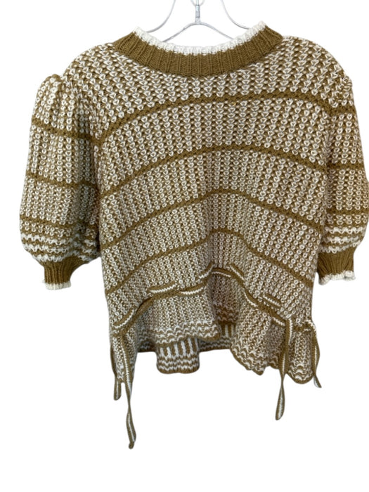 Ulla Johnson Size M Mustard & White Cotton Short Balloon Sleeve Knit Sweater Mustard & White / M