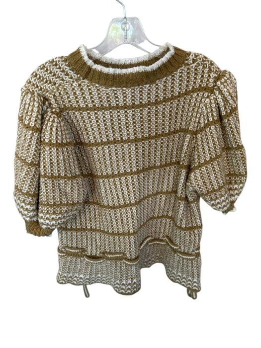Ulla Johnson Size M Mustard & White Cotton Short Balloon Sleeve Knit Sweater Mustard & White / M