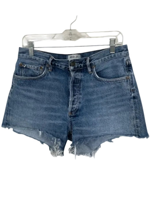 Agolde Size 27 Denim Cotton Raw Hem Medium Wash High Waist Shorts Denim / 27