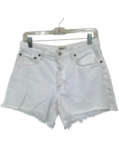 Agolde Size 28 White Cotton Raw Hem Denim High Waist Shorts White / 28