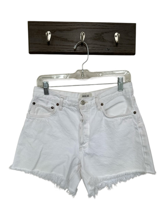 Agolde Size 28 White Cotton Raw Hem Denim High Waist Shorts White / 28