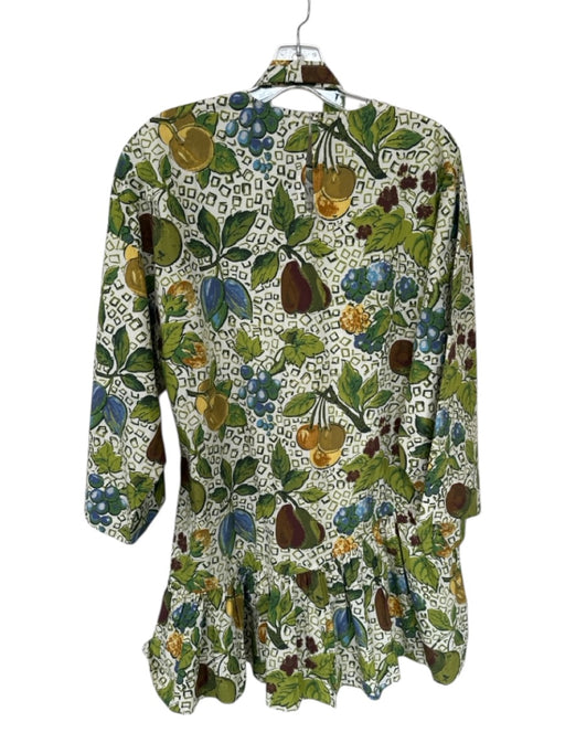 Rhode Size S Green & Multi Cotton 3/4 Sleeve Ruffle Hem Scoop Neck Belt Dress Green & Multi / S