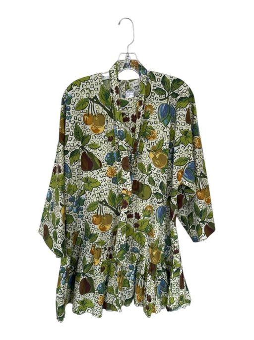 Rhode Size S Green & Multi Cotton 3/4 Sleeve Ruffle Hem Scoop Neck Belt Dress Green & Multi / S