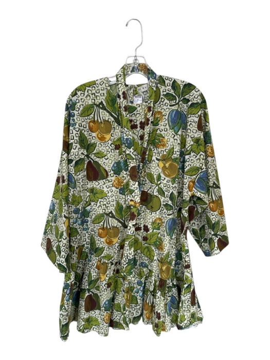 Rhode Size S Green & Multi Cotton 3/4 Sleeve Ruffle Hem Scoop Neck Belt Dress Green & Multi / S