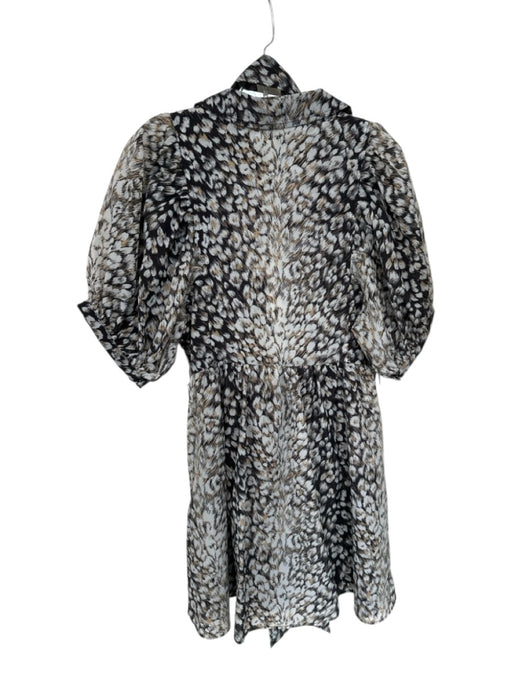 Tanya Taylor Size M Black Tan & Cream Polyester & Nylon Animal Print Dress Black Tan & Cream / M