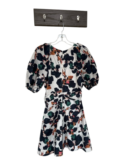 Tanya Taylor Size 8 Multi Cotton Abstract Floral Ruched Balloon Sleeve Dress Multi / 8