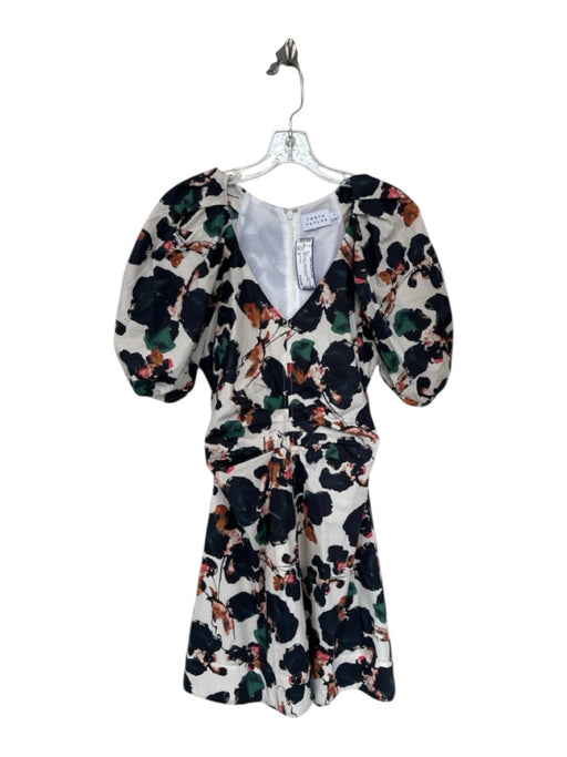 Tanya Taylor Size 8 Multi Cotton Abstract Floral Ruched Balloon Sleeve Dress Multi / 8
