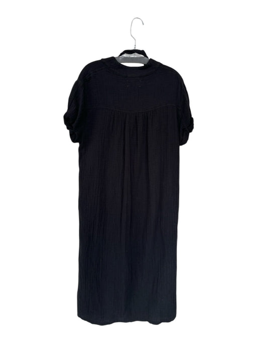 XiRENA Size XS Black Cotton Midi Short Sleeve V Neck Side Slit Dress Black / XS