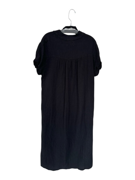 XiRENA Size XS Black Cotton Midi Short Sleeve V Neck Side Slit Dress Black / XS