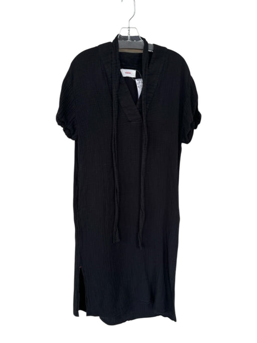 XiRENA Size XS Black Cotton Midi Short Sleeve V Neck Side Slit Dress Black / XS