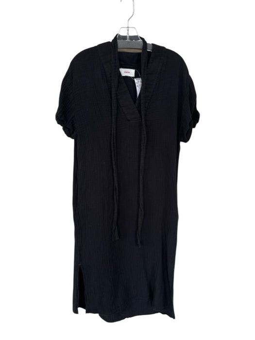 XiRENA Size XS Black Cotton Midi Short Sleeve V Neck Side Slit Dress Black / XS