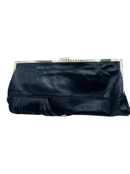 Hobo Black Leather Gold hardware Fringe Inner Pocket Strap Clutch Black