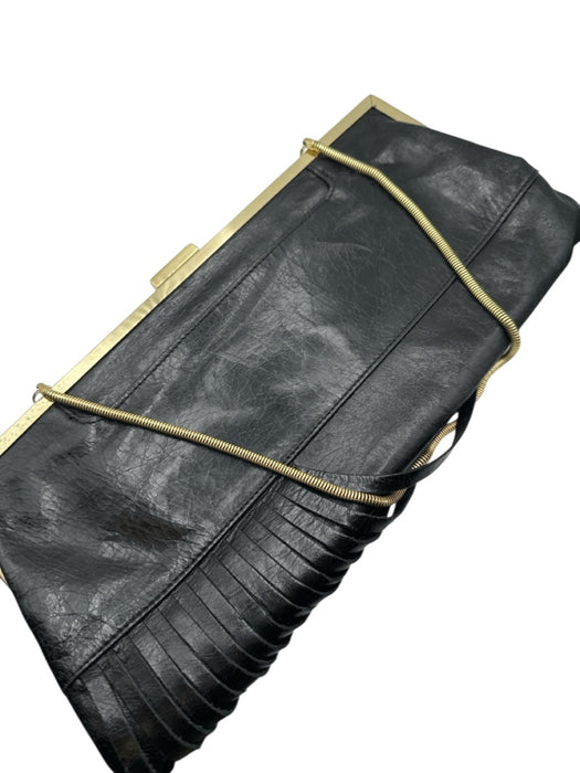 Hobo Black Leather Gold hardware Fringe Inner Pocket Strap Clutch Black