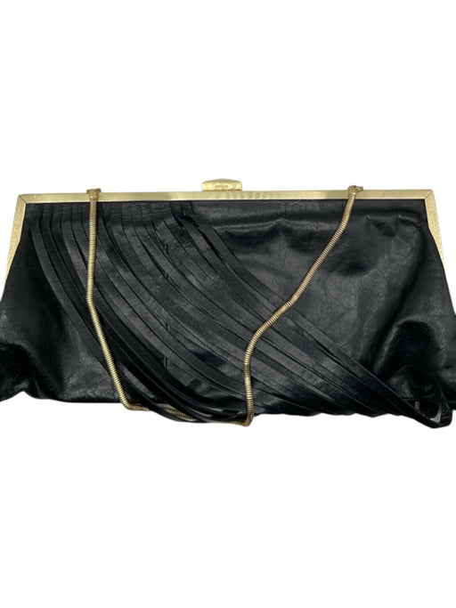 Hobo Black Leather Gold hardware Fringe Inner Pocket Strap Clutch Black