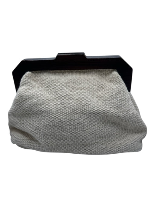 Zara Cream & Green Knit Fish Wood Handle Inner Pocket Clutch Cream & Green