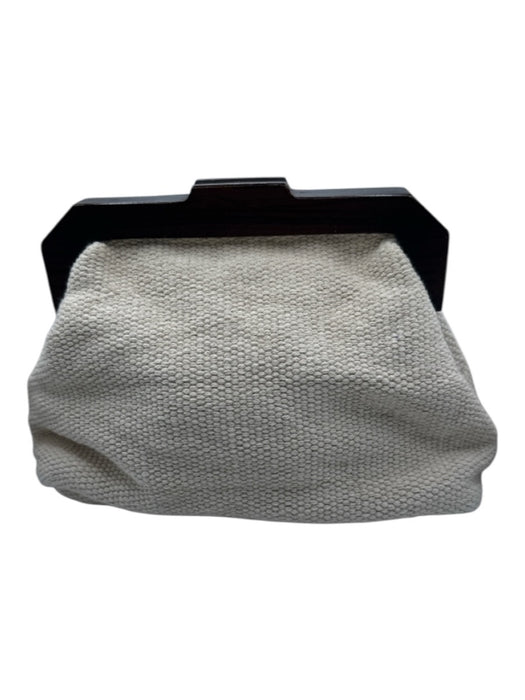 Zara Cream & Green Knit Fish Wood Handle Inner Pocket Clutch Cream & Green