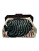 Zara Cream & Green Knit Fish Wood Handle Inner Pocket Clutch Cream & Green
