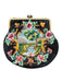Black & Multi Diamond Needlepoint Gold Hardware Chain Strap Flower Clutch Black & Multi