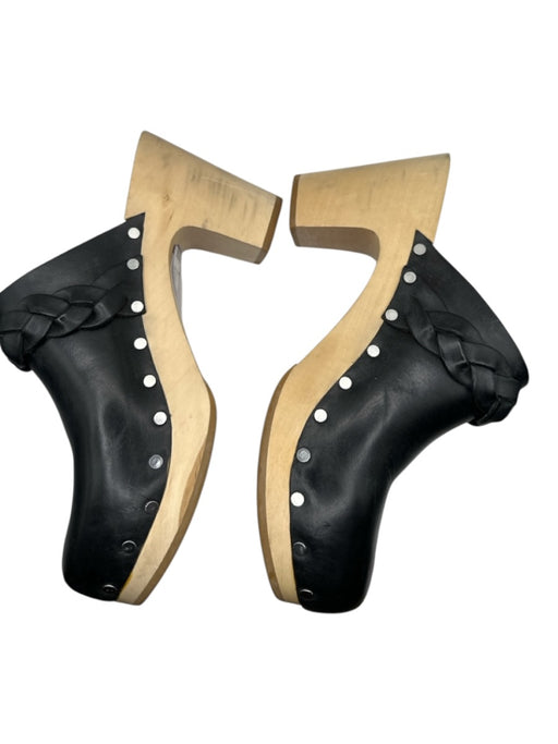 Loeffler Randall Shoe Size 7.5 Black & Tan Leather Upper Wood Sole Braided Clogs Black & Tan / 7.5