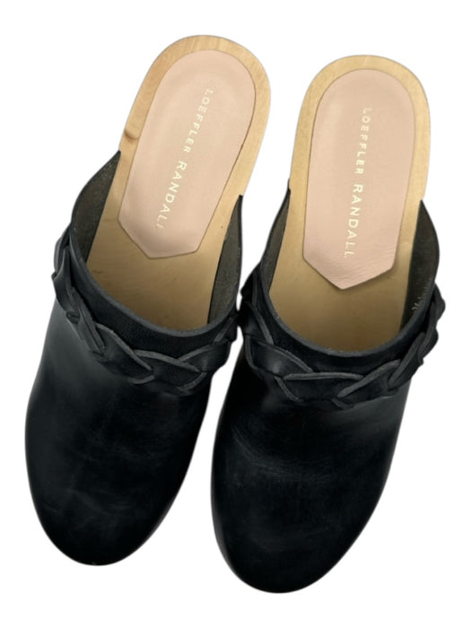 Loeffler Randall Shoe Size 7.5 Black & Tan Leather Upper Wood Sole Braided Clogs Black & Tan / 7.5