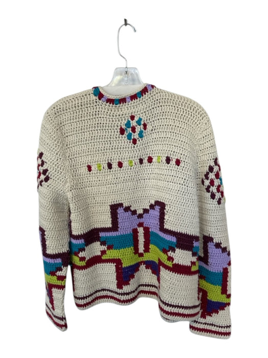 Hunter Bell Size M Cream & Purple Acrylic Long Sleeve Crochet Western Sweater Cream & Purple / M