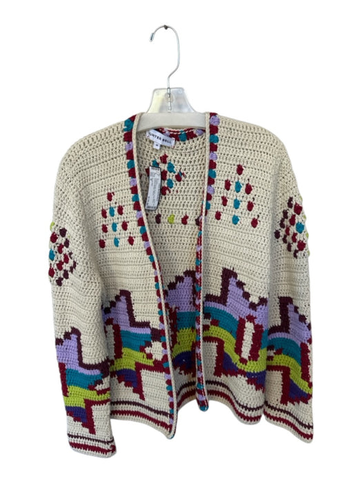 Hunter Bell Size M Cream & Purple Acrylic Long Sleeve Crochet Western Sweater Cream & Purple / M