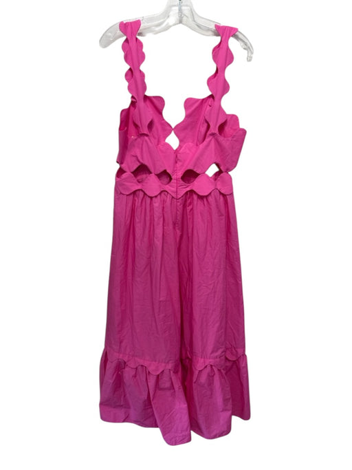 Farm Rio Size Large Hot pink Cotton Sleeveless Cut Outs Scalloped Tiered Dress Hot pink / Large