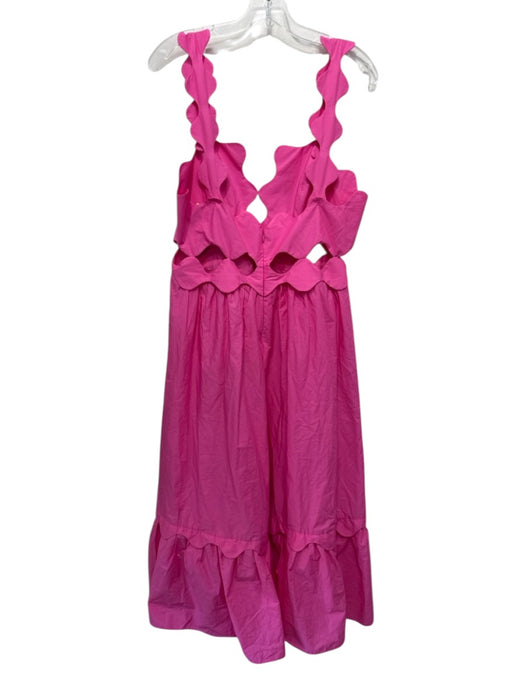 Farm Rio Size Large Hot pink Cotton Sleeveless Cut Outs Scalloped Tiered Dress Hot pink / Large