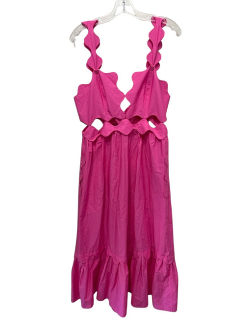 Farm Rio Size Large Hot pink Cotton Sleeveless Cut Outs Scalloped Tiered Dress Hot pink / Large