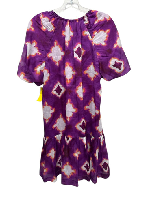 Marie Oliver Size Small Purple, Orange, White Linen & Silk Short Sleeve Dress Purple, Orange, White / Small
