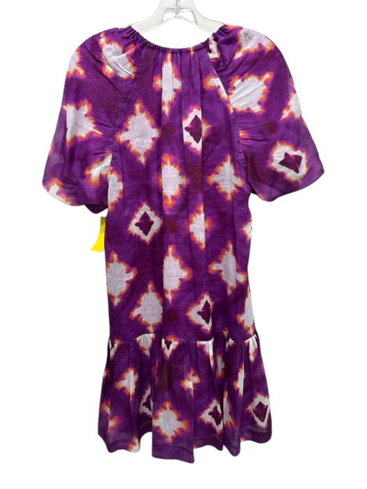 Marie Oliver Size Small Purple, Orange, White Linen & Silk Short Sleeve Dress Purple, Orange, White / Small
