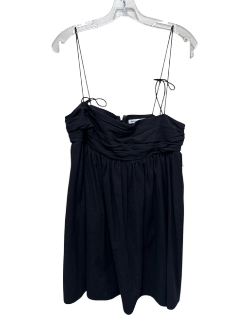 Reformation Size 8 Black Cotton Blend Spaghetti Strap Gathered Mini Dress Black / 8