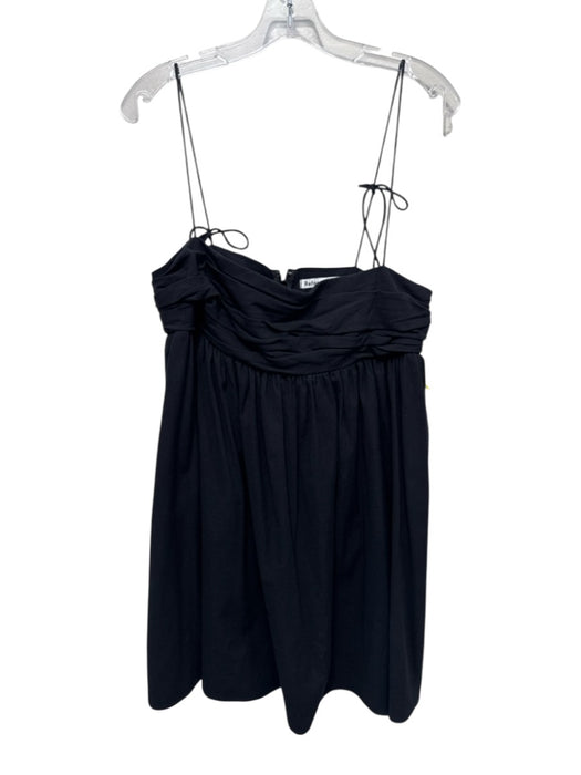 Reformation Size 8 Black Cotton Blend Spaghetti Strap Gathered Mini Dress Black / 8