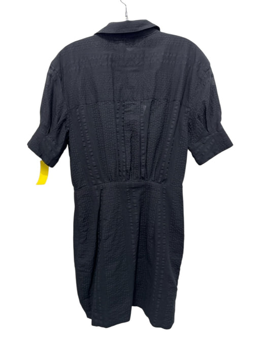 L'Academie Size Medium Black Cotton Short Sleeve Seersucker Surplice Dress Black / Medium