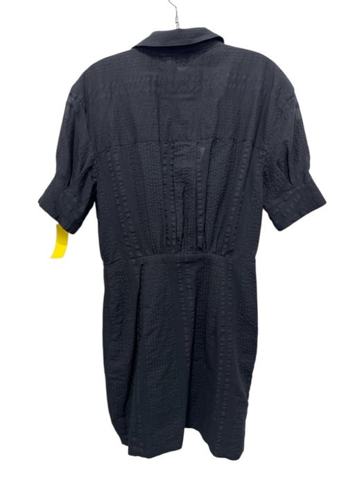 L'Academie Size Medium Black Cotton Short Sleeve Seersucker Surplice Dress Black / Medium