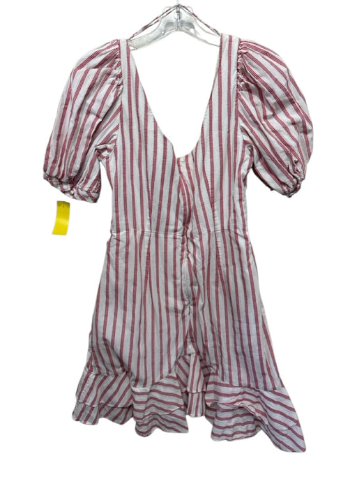 Jonathan Simkhai Size 12 Red & White Cotton & Linen Short Puff Sleeve Dress Red & White / 12