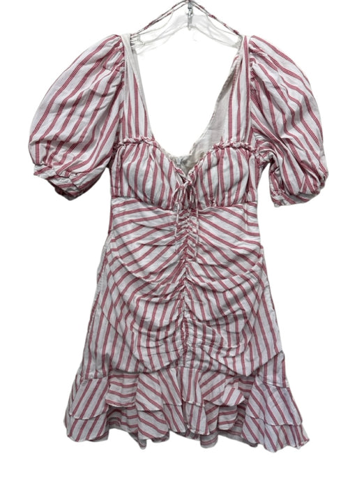 Jonathan Simkhai Size 12 Red & White Cotton & Linen Short Puff Sleeve Dress Red & White / 12