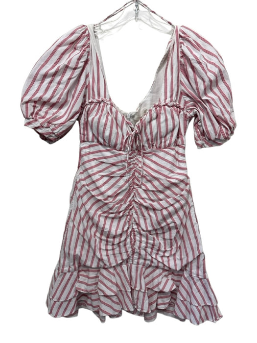 Jonathan Simkhai Size 12 Red & White Cotton & Linen Short Puff Sleeve Dress Red & White / 12