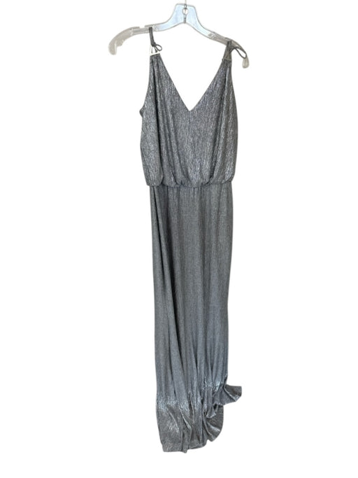 Calvin Klein Size 10 Silver Polyester & Spandex Metal Detail Maxi Gown Silver / 10