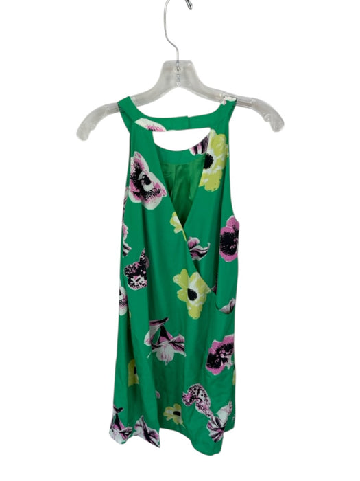 J Crew Size 12 Green & Pink Polyester High Neck Floral Key hole Knee Dress Green & Pink / 12