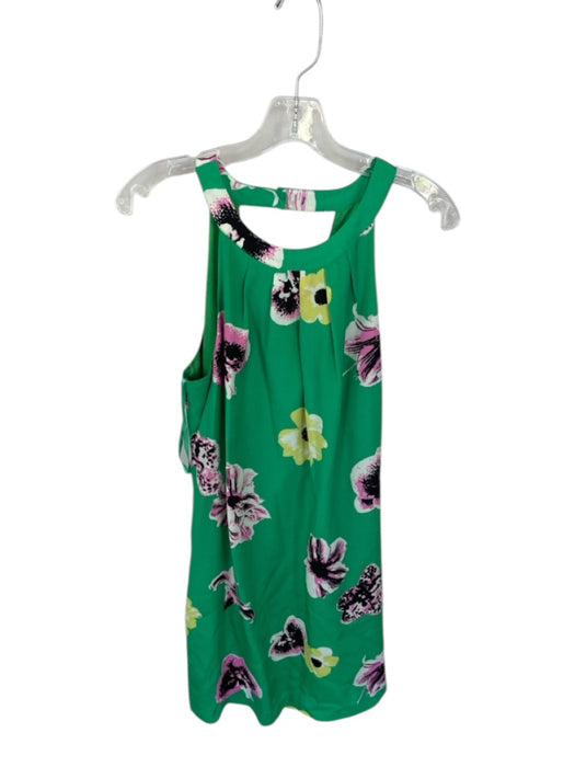 J Crew Size 12 Green & Pink Polyester High Neck Floral Key hole Knee Dress Green & Pink / 12
