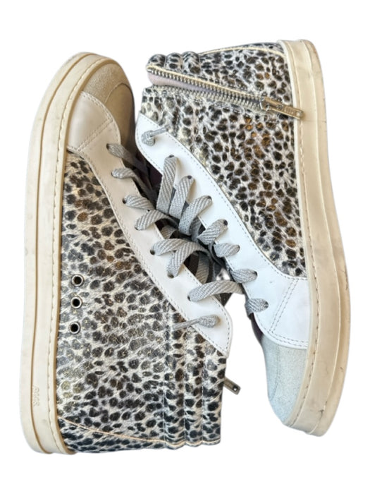 P448 Shoe Size 41 Black & Beige Leather Cheetah Print High Top Lace Up Shoes Black & Beige / 41