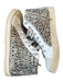 P448 Shoe Size 41 Black & Beige Leather Cheetah Print High Top Lace Up Shoes Black & Beige / 41